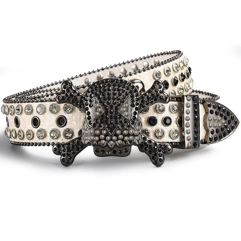 Skull Head Crystal Rhinestone Studded Leather Belt – FloralTrip display picture 1