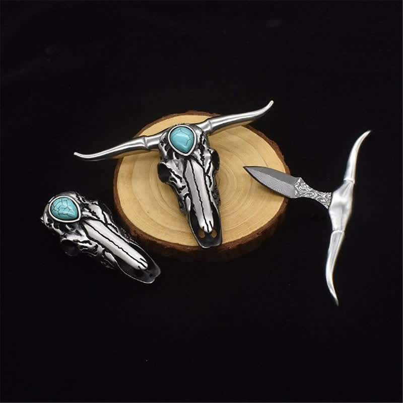 Longhorn Skull Turquoise Multi-function EDC Tool Pendant Belt