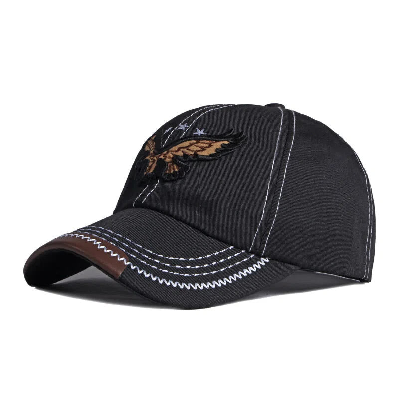 Eagle Embroidery Contrast Stitch Leather Trim Baseball Cap  display picture 1