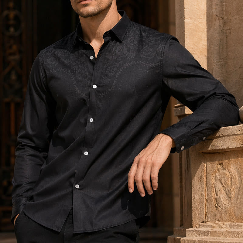 Men's Black Floral Print Western Yoke Dress Shirt – FloralTrip