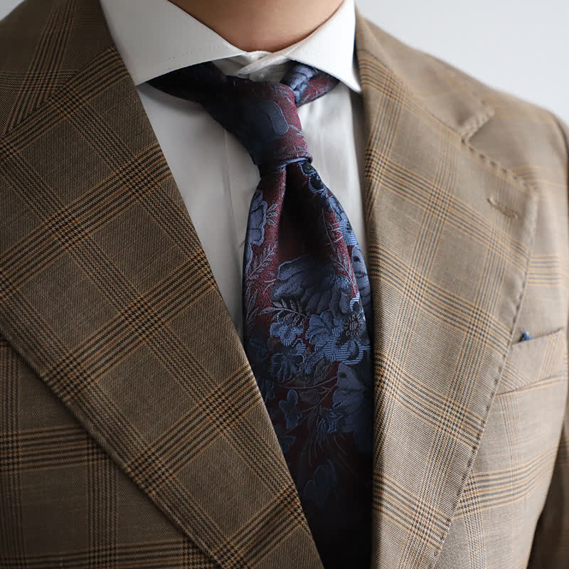 Cravate Homme Mervyns Motif Floral – Bordeaux Et Bleu, Longueur Classique, Polyester