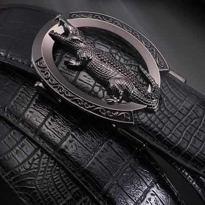 Men's Alligator Automatic Buckle Crocodile Print Leather Belt