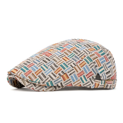 Artistic Retro Colored Jacquard Checkered Beret Hat - Edge buckle - Light Blue - Adjustable (22 1/2"-24") - image 12