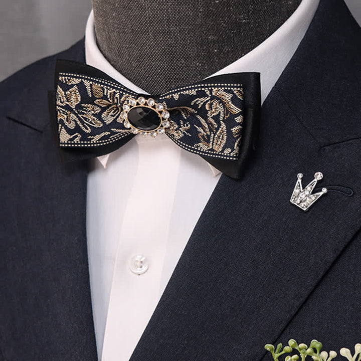 Men's Black Crystal Narrow Double Layers Bow Tie  FloralTrip