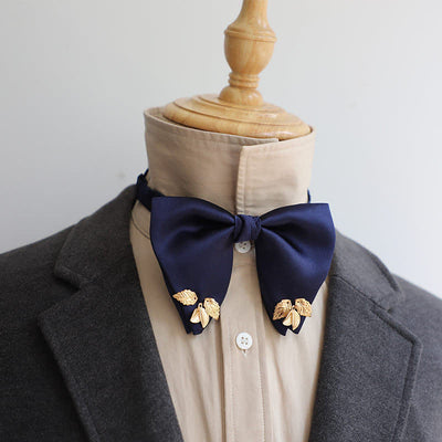 Men's Double-Layers Leaves Oversized Bow Tie Pocket Square