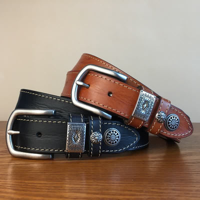 Men's Vintage Rivet Decor Full Grain Leather Belt