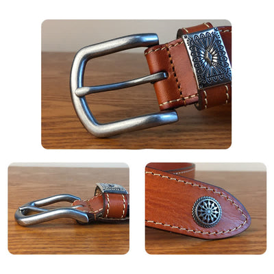 Men's Vintage Rivet Decor Full Grain Leather Belt