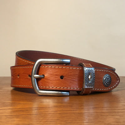 Men's Vintage Rivet Decor Full Grain Leather Belt