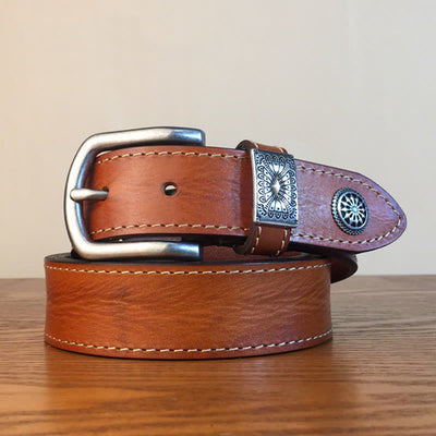Men's Vintage Rivet Decor Full Grain Leather Belt