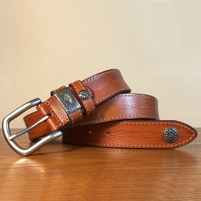 Men's Vintage Rivet Decor Full Grain Leather Belt