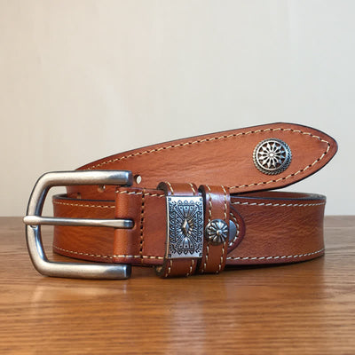 Men's Vintage Rivet Decor Full Grain Leather Belt