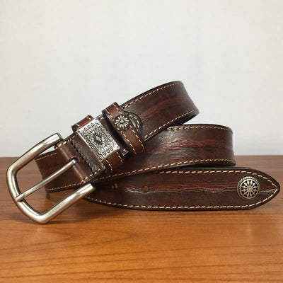 Men's Vintage Rivet Decor Full Grain Leather Belt