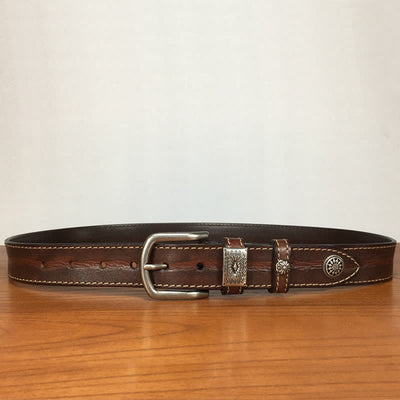 Men's Vintage Rivet Decor Full Grain Leather Belt