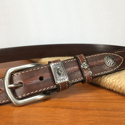 Men's Vintage Rivet Decor Full Grain Leather Belt