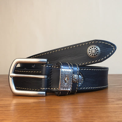 Men's Vintage Rivet Decor Full Grain Leather Belt