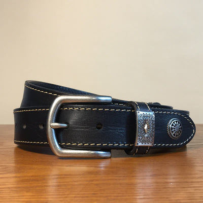 Men's Vintage Rivet Decor Full Grain Leather Belt