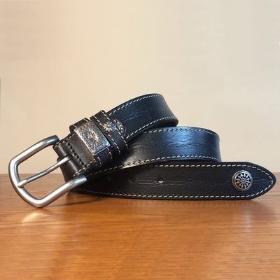 Men's Vintage Rivet Decor Full Grain Leather Belt