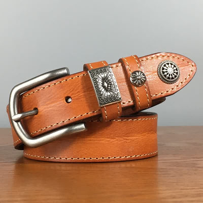 Men's Vintage Rivet Decor Full Grain Leather Belt