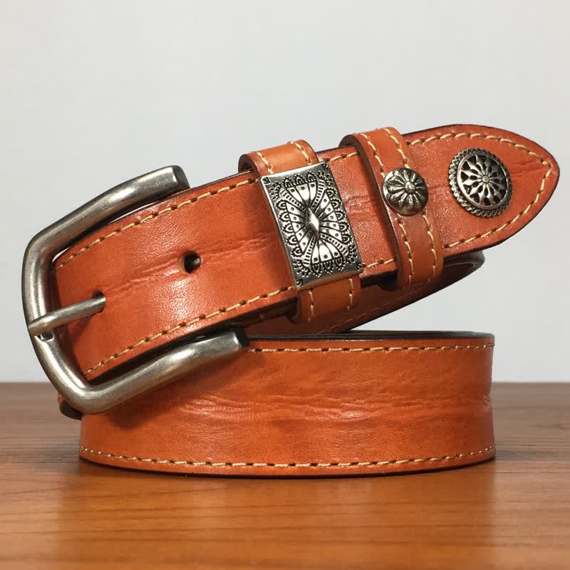Men's Vintage Rivet Decor Full Grain Leather Belt