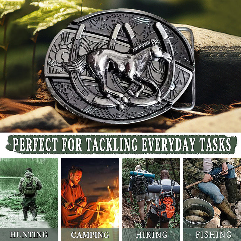 Men's DIY Galloping Horse Hidden Folding Knife Leather Belt - image 6