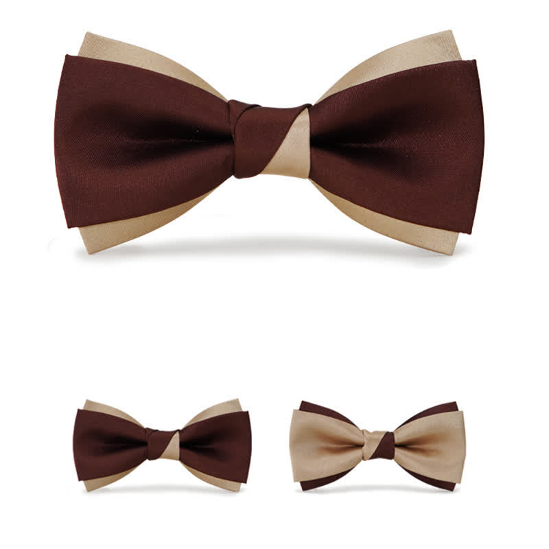 Men's Luxury Brown & Champagne Double Layered Bow Tie
