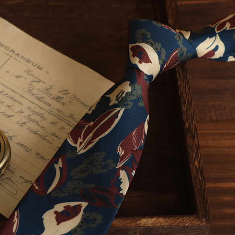 Clearance: Men's Calming Navy Blue & Red Floral Necktie