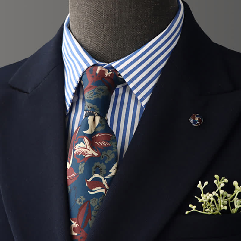 Clearance: Men's Calming Navy Blue & Red Floral Necktie