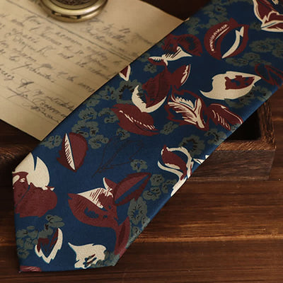 Clearance: Men's Calming Navy Blue & Red Floral Necktie