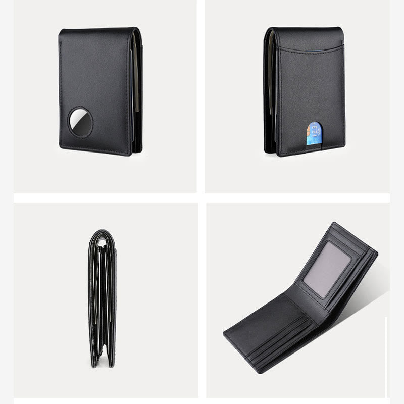 Anti-theft RFID Blocking Leather Front Pocket Wallet with Airtag Holder