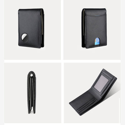 Anti-theft RFID Blocking Leather Front Pocket Wallet with Airtag Holder