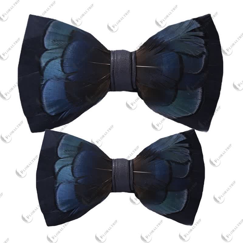 Kid's MidnightBlue Mysterious Feather Bow Tie with Lapel Pin