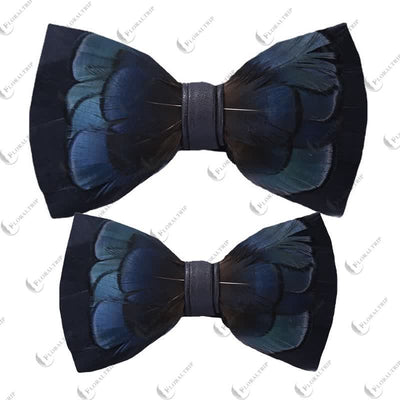Kid's MidnightBlue Mysterious Feather Bow Tie with Lapel Pin
