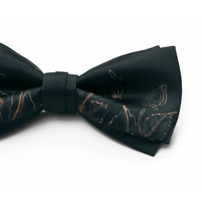 Clearance: Men's Lotus Printing Black Double Layered Bow Tie