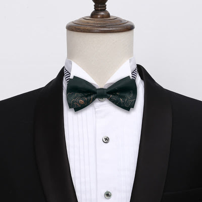 Clearance: Men's Lotus Printing Black Double Layered Bow Tie
