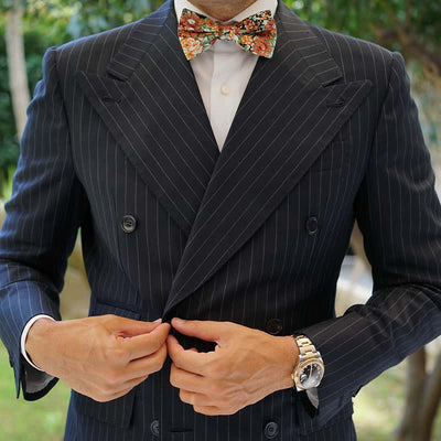 Clearance: Men's Elegant Orange Floral Leaves Bow Tie