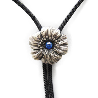 Clearance: Blue Faux Crystal Rhinestone Flower Shape Bolo Tie