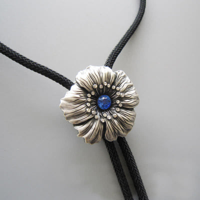 Clearance: Blue Faux Crystal Rhinestone Flower Shape Bolo Tie