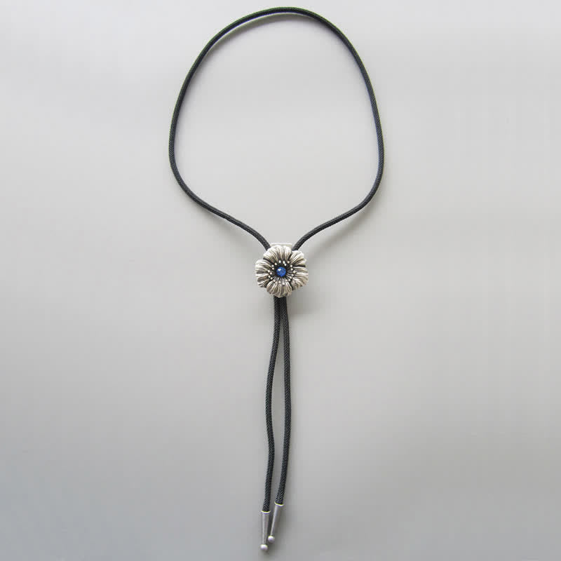 Clearance: Blue Faux Crystal Rhinestone Flower Shape Bolo Tie