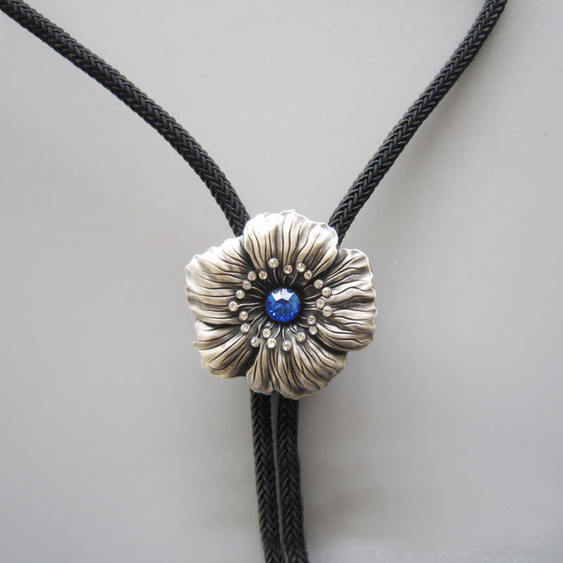 Clearance: Blue Faux Crystal Rhinestone Flower Shape Bolo Tie