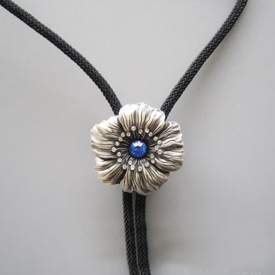 Clearance: Blue Faux Crystal Rhinestone Flower Shape Bolo Tie