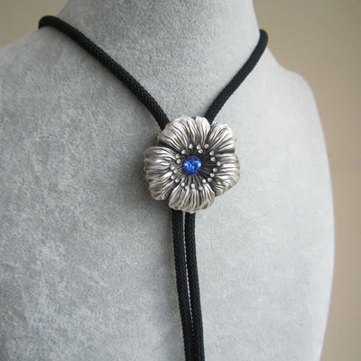 Clearance: Blue Faux Crystal Rhinestone Flower Shape Bolo Tie