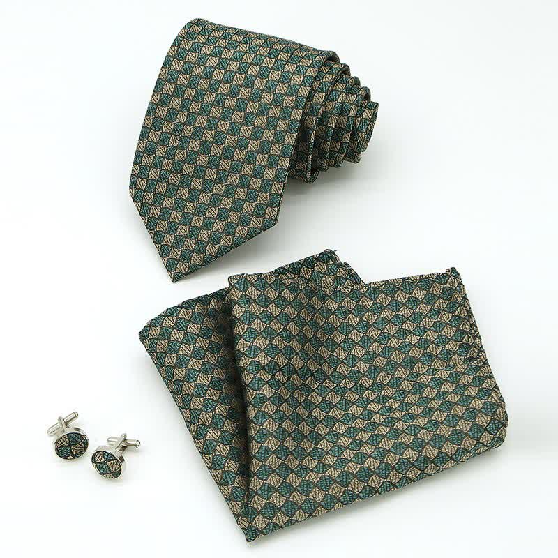 3Pcs Men's Gentlement Checked Plaid Necktie Set