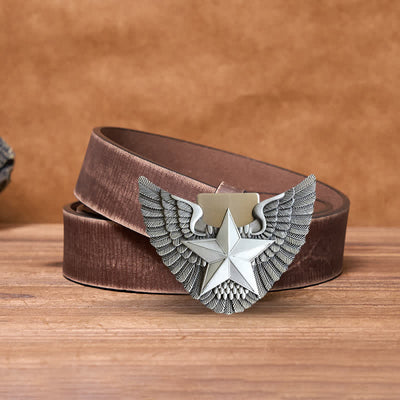Men's DIY Angel Wing Star Leather Belt with Hidden Lighter