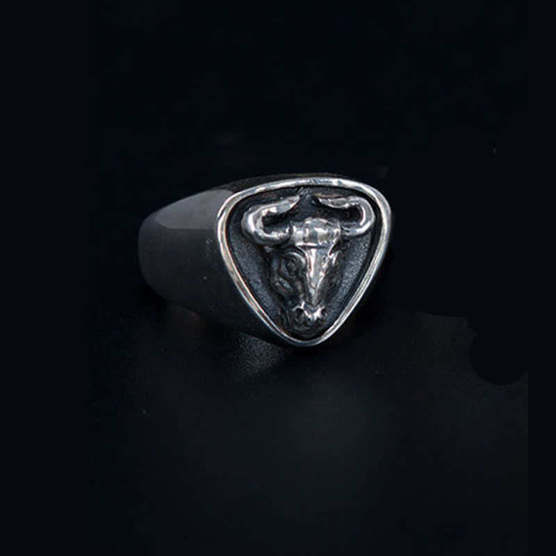 FT: Men's Domineering Rock Bull Horse Totem Opening Adjustable Ring - Antique Silver - image 10