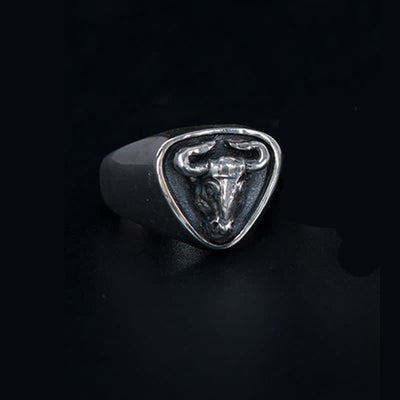 FT: Men's Domineering Rock Bull Horse Totem Opening Adjustable Ring - Antique Silver - image 10
