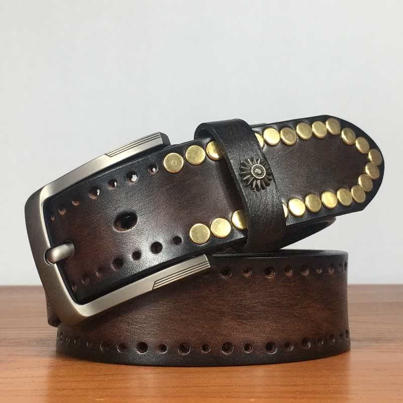 Vintage Retro Bronze Circle Rivets Studded Leather Belt – FloralTrip