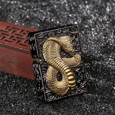 Black & Gold Snake Cobra Refillable Kerosene Lighter - Black & Gold - image 1
