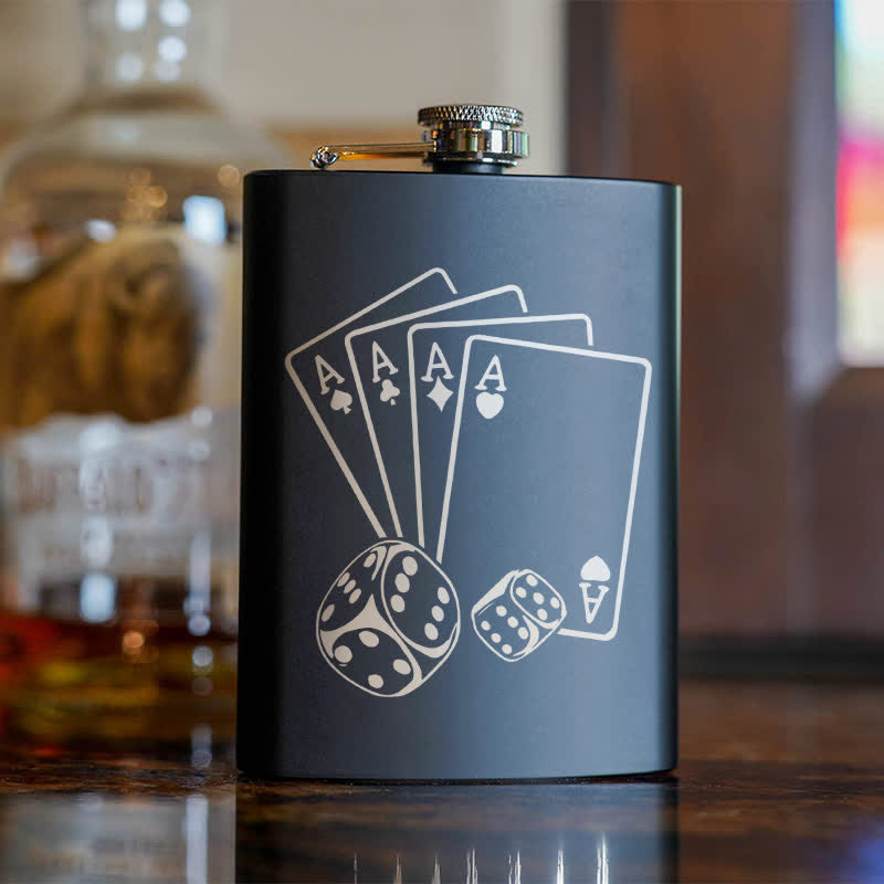 3-8 oz Poker Dice Laser Pattern Stainless Steel Portable Flask