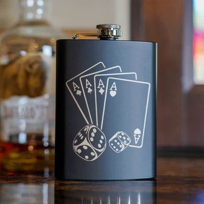 3-8 oz Poker Dice Laser Pattern Stainless Steel Portable Flask