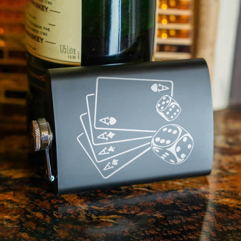 3-8 oz Poker Dice Laser Pattern Stainless Steel Portable Flask